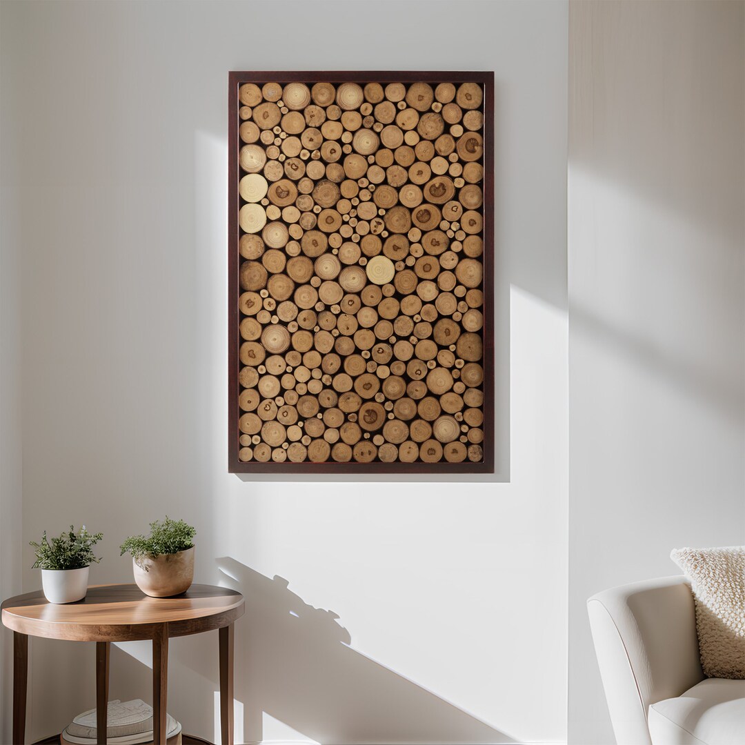Dimensional Wood Wall Art Slice Mosaic Wall Decor Framed Wall Hanging