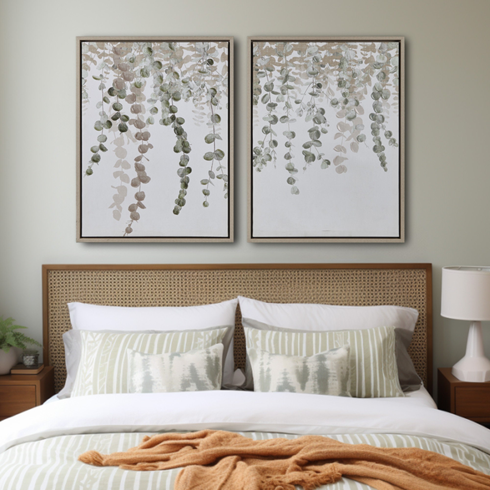 2 Piece Framed Canvas Wall Decor Set Tropical Green Botanical Home