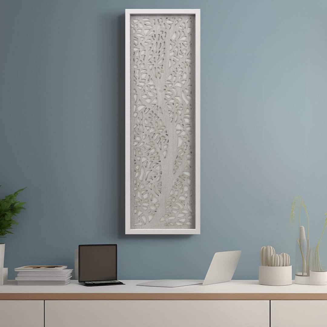 Framed Wooden Tree Wall Decor Carved Wood Panel Wall Art Elegant Wall Art Farmhouse Home Décor