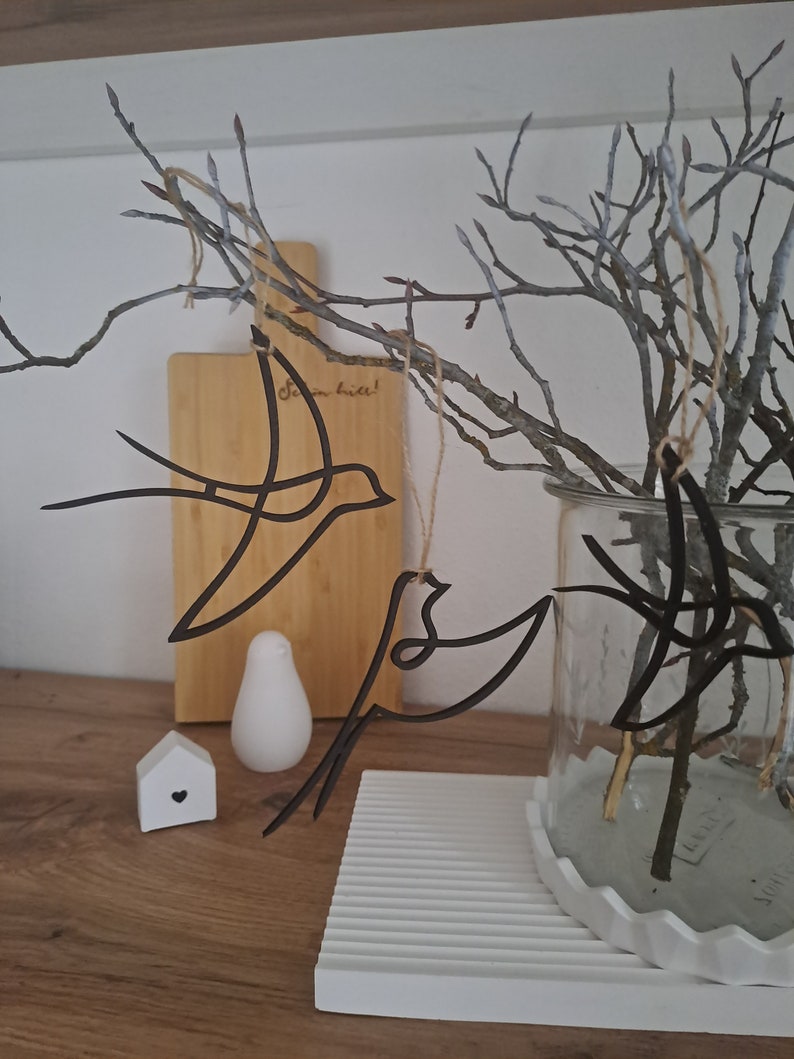 Frühlingsdeko Osterdeko Vögel schwarz Holz Nordisch Skandinavisch Singleline Modern Living Minimalistisch Bild 4