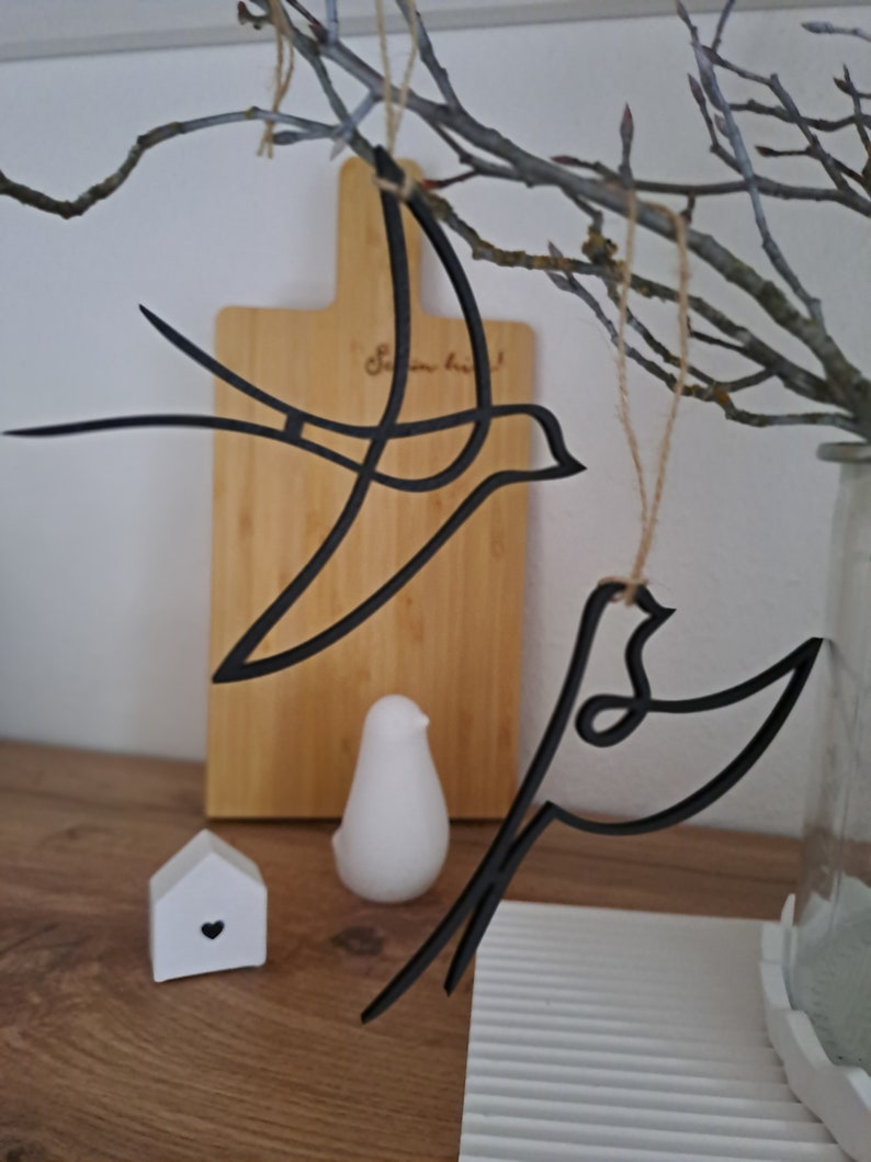 Frühlingsdeko Osterdeko Vögel schwarz Holz Nordisch Skandinavisch Singleline Modern Living Minimalistisch Bild 3