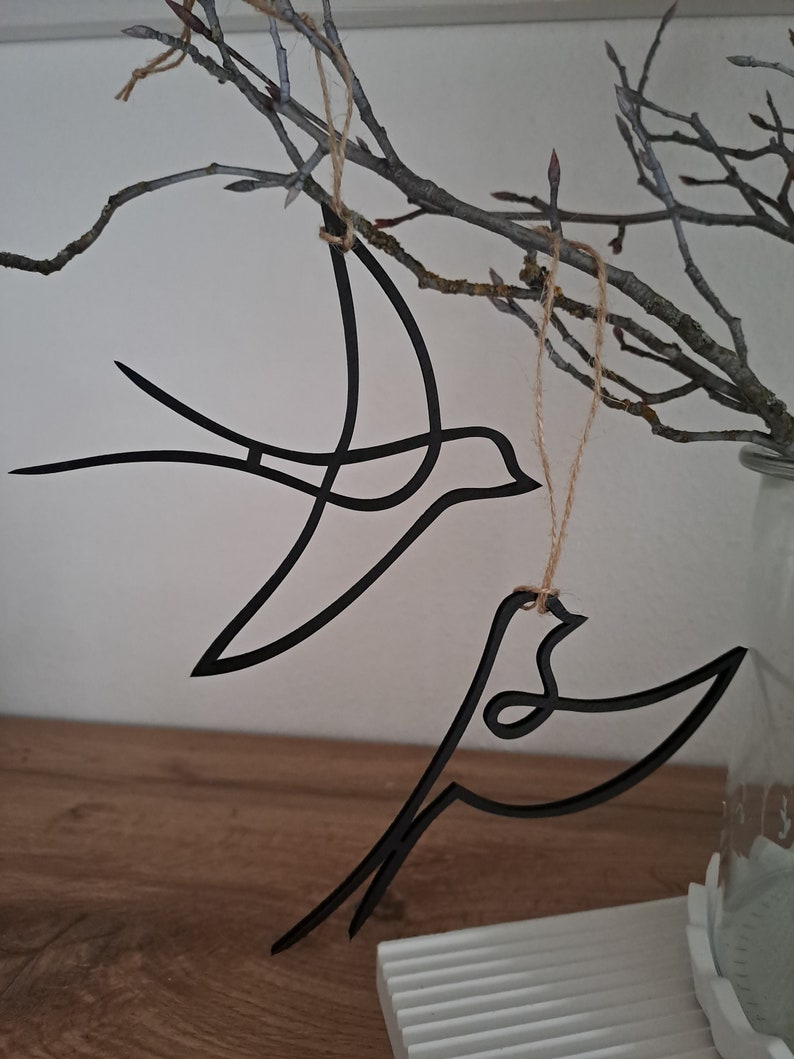 Frühlingsdeko Osterdeko Vögel schwarz Holz Nordisch Skandinavisch Singleline Modern Living Minimalistisch Bild 1