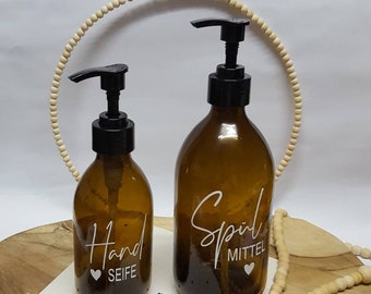 Soap dispenser dishwashing liquid brown glass inscription Skandi Nordic