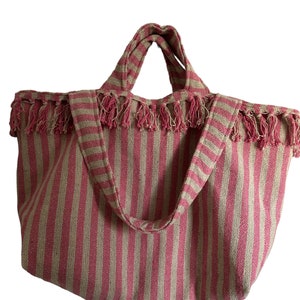 XXL Shopper Schultertasche Umhängetasche Strandtasche Badetasche Markttasche Einkaufstasche Boho pink Streifen handmade recycelte Baumwolle