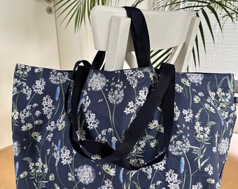 XXL Shopper Strandtasche Tasche Badetasche Einkaufstasche Beutel Stoffbeutel lange kurze Henkel handmade gefüttert leicht faltbar Urlaub