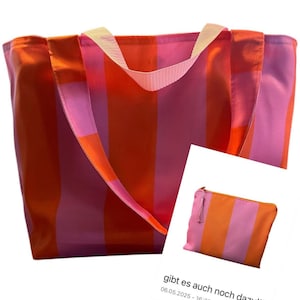 Großer gestreifter XXL Shopper, Strandtasche, Einkaufstasche, Badetasche, Umhängetasche mit extra Kosmetiktasche, wasserabweisend handmade