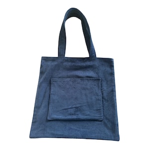 Cordtasche Tasche Beutel Cord Einkaufstasche Umhängetasche Schultertasche Tragetasche handmade blau mit Außentasche gefüttert