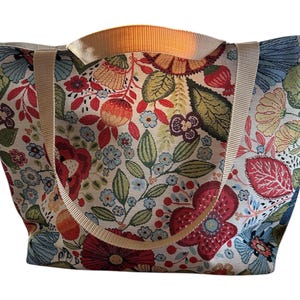XXL Shopper Einkaufstasche Strandtasche Tasche Badetasche Markttasche Schultertasche Gobelin Blumen handmade Gobelintasche Umhängetasche