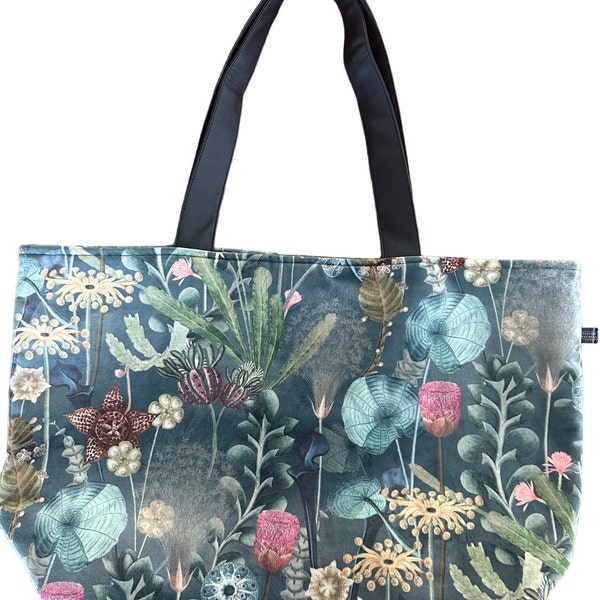 XXL velvet bag handbag laptop bag handle bag XXL shopper business shoulder bag handmade fabric bag velvet flowers