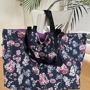XXL Shopper Strandtasche Tasche Badetasche Einkaufstasche Beutel Stoffbeutel Schultertasche Umhängetasche handmade Blumen Frühling Sommer