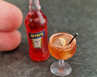 1pc (VERRE SEULEMENT) de Miniature fait main Aperol Spritz/boisson/cocktail/miniaturefood/tiny/mini/pour poupées/maison de poupée/Poppy Parker/FR2