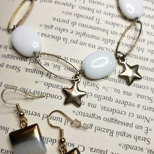 Handmade white & gold parure with glass beads/bracelet/earrings/star/gift idea/love/girl/for her/mom/daughter/friend