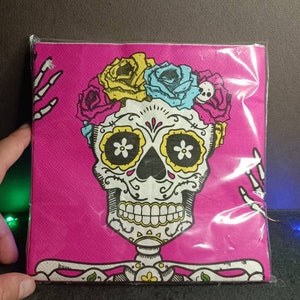 Pack of 12pcs paper towel for Día de los muertos/party/halloween/sugar/skull/skeleton/day of the dead/decorations/table/Mexican/calavera