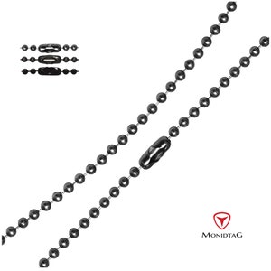 Pode incluir: Um colar de corrente de bolas preto com um fecho de metal preto. A corrente é feita de pequenas contas redondas.