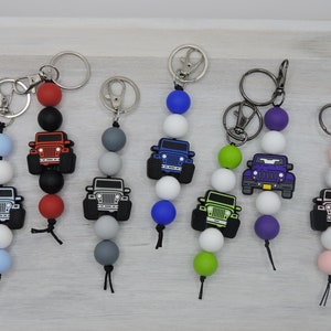 Llavero con cremallera para Jeep SUV Bronco, bolso de gimnasio, mochila, llavero con cuentas de silicona, clip, hecho a mano, colorido