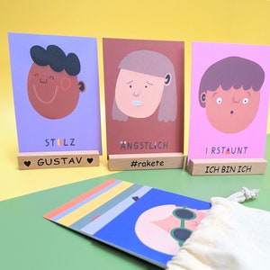 Emotion card set Anna Katharina Jansen for children, mindfulness cards with personalized wooden photo holder image 3