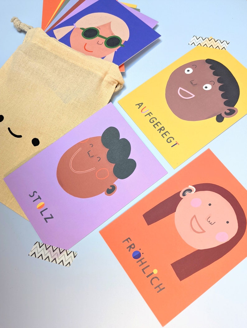 Emotionskarten Set Anna Katharina Jansen für Kinder, Achtsamkeit Karten mit personalisiertem Fotohalter aus Holz Bild 2