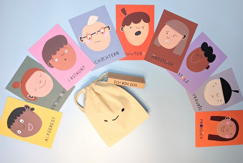 Emotion card set Anna Katharina Jansen for children, mindfulness cards with personalized wooden photo holder image 6