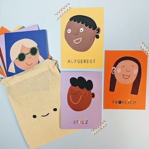 Emotion card set Anna Katharina Jansen for children, mindfulness cards with personalized wooden photo holder image 1