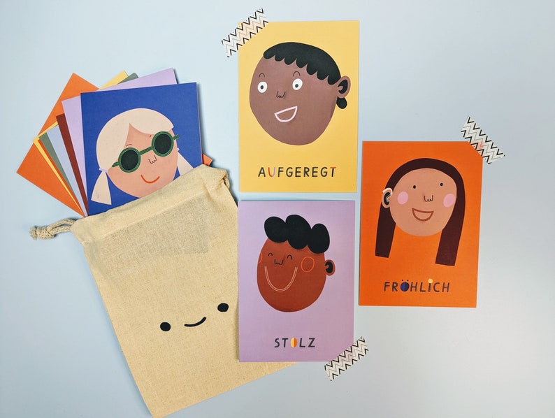 Emotion card set Anna Katharina Jansen for children, mindfulness cards with personalized wooden photo holder image 1