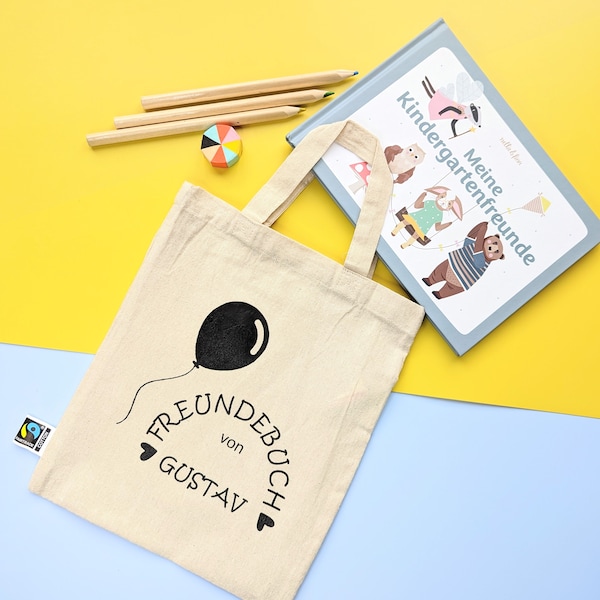 Freundebuch Tasche, Freundschaftsbuch Tasche, Personalisiertes Geschenk zum Kindergartenstart, Stoffbeutel mit Name für Kindergarten