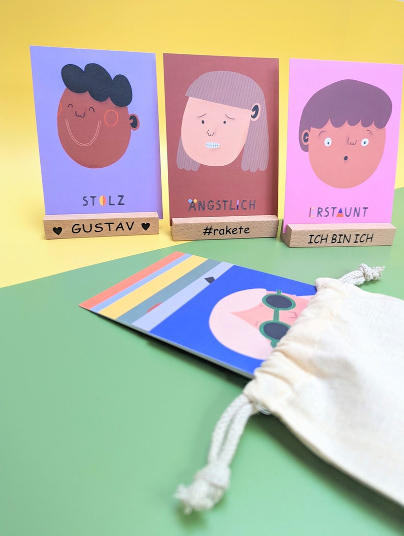 Emotionskarten Set Anna Katharina Jansen für Kinder, Achtsamkeit Karten mit personalisiertem Fotohalter aus Holz Bild 3