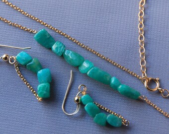 Amazonite Jewelry Set｜Amazonite Necklace | Gold Filled Chain| Amazonite Earrings | Mother's Day | Gift for Her | Healing Stone Necklace