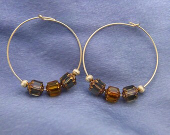 Boho Beaded Hoop Earrings | Gold Filled Hoop Earrings | Exotic Glass Beaded Hoops | Medium Sized Hoops | Gift for Her