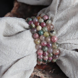 Watermelon Tourmaline Bracelet, Multicolor All Charka Gemstone Bracelet, Gift for Women