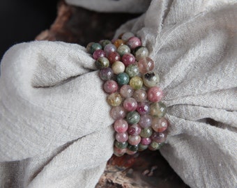 Watermelon Tourmaline Bracelet, Multicolor All Charka Gemstone Bracelet, Gift for Women