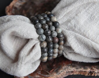 Raw Black Amazonite Beads Bracelet, 8mm Round Amazonite Bracelet, Semi-Polished Beads, Bracelet for Men and Women