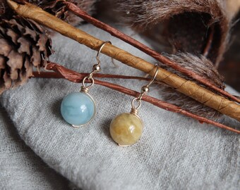 Morganite Beads Wire Wrapped Earrings, Gold Filled with Beads Earrings,