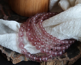 High Grade Icy Strawberry Quartz Bracelet, Clear Strawberry Quartz Bracelet, Love Bracelet