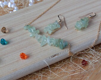 Prehnite necklace and Earrings| Prehnite Stone | Natural Stone necklace | Gift for Her | everyday minimalist necklace | Healing Stone