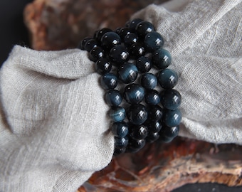 High Quality NO TREATMENT Blue Tiger Eye Bracelet, Rare Flash Eye Bracelet,