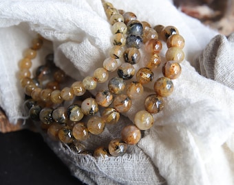 Star Golden Rutilated Quartz Beaded Bracelet with Hematite