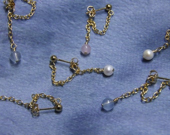 Gold-filled Gemstone Earrings | Pearl Earrings | Dangle & Drop Earrings | Chain Earrings | Aquamarine Earrings | Rose Quartz Earrings |