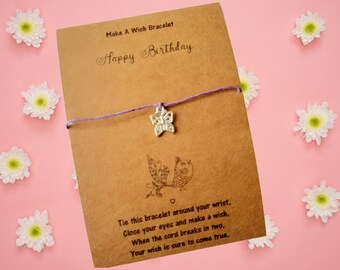 Happy Birthday Card, Butterfly Wish  Bracelet, Personalised Gifts, Gifts for Friends, Gifts for women