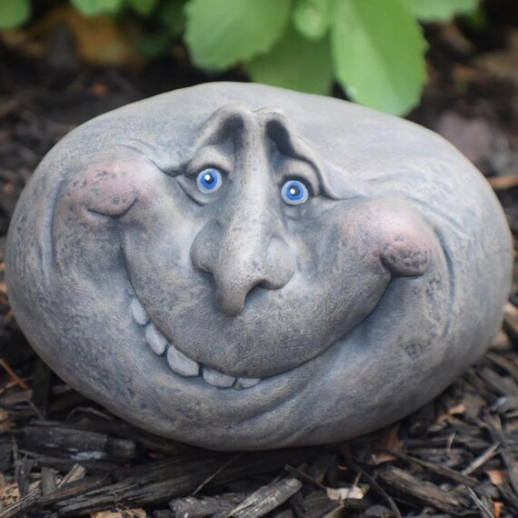 Cute Garden Rock Face Art Large Garden Rock Outdoor Decor Etsy