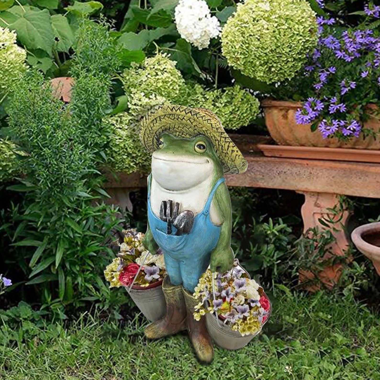 Funny Resin Frogs Garden Decoration Statue Cute Frogs Farmer Etsy