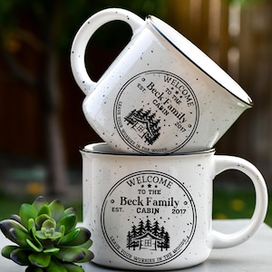 Family Cabin Mug for Cabin Custom Housewarming Gift for New Cabin Gift Monogrammed Mug Lake Home Gift Family Vacation Mugs Home Name Mug