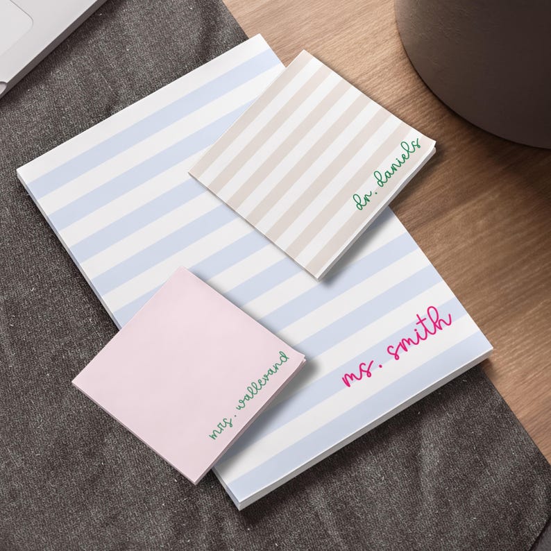 Personalized Pink Stripe Postit Note Pad Teacher Gift Teen Birthday Party Favor Coworker Gift Employee Appreciation Gift for Coworker image 3