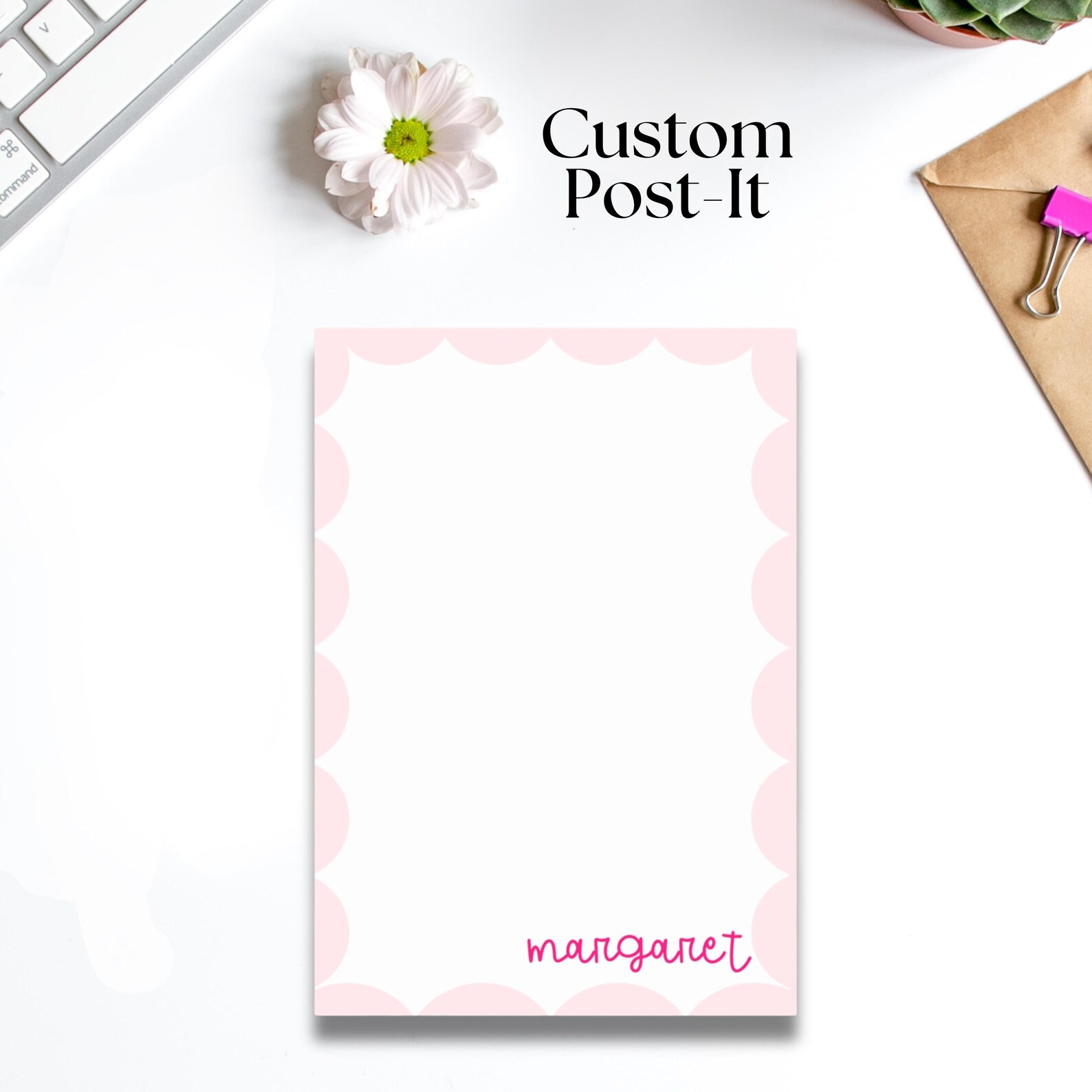 Valentines Day Cute Pink Personalized Notepad, Monogram Notepad Scallop ...