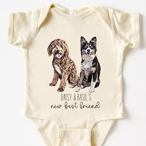 New Best Friend Custom Dog Photo Gift for Baby Shower Gift Organic Cotton Baby Gift Personalized Baby Gift for Dog Lover Protected by Onsie