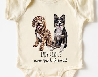 New Best Friend Custom Dog Photo Gift for Baby Shower Gift Organic Cotton Baby Gift Personalized Baby Gift for Dog Lover Protected by Onsie