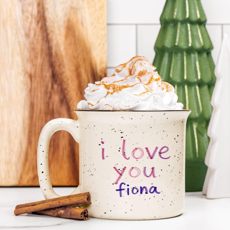 Father Day Mug Dad Coffee Cup Ceramic Camping Drinkware Speckled Outdoor Papa Birthday Gift Handdrawn Child Artwork Kid Drawing Personalized image 7