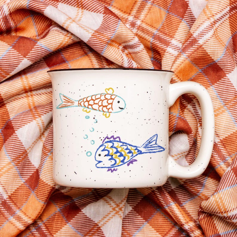 Father Day Mug Dad Coffee Cup Ceramic Camping Drinkware Speckled Outdoor Papa Birthday Gift Handdrawn Child Artwork Kid Drawing Personalized image 1