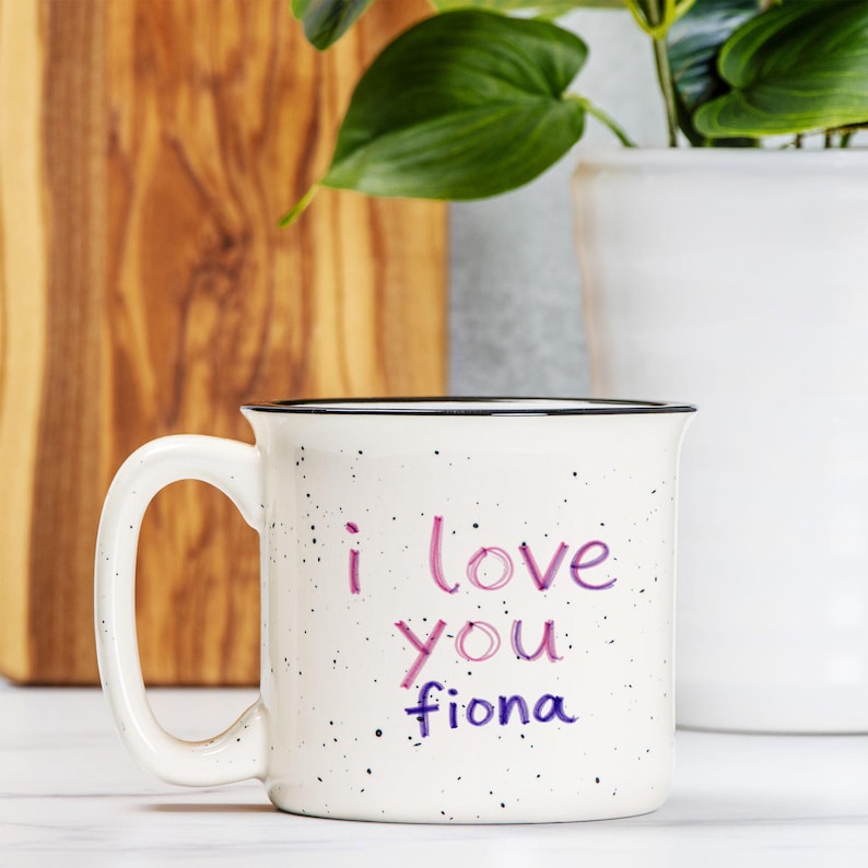 Father Day Mug Dad Coffee Cup Ceramic Camping Drinkware Speckled Outdoor Papa Birthday Gift Handdrawn Child Artwork Kid Drawing Personalized image 5
