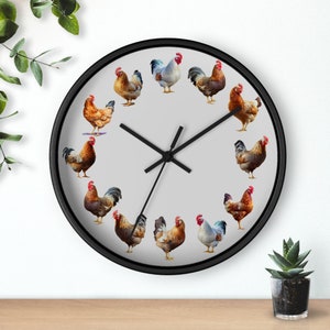Chicken Clock Farmhouse Theme Chicken Coop Farmhouse Decoration Chicken Lover Clock with Chickens Hen Clock Watercolor chickens Wall Clock