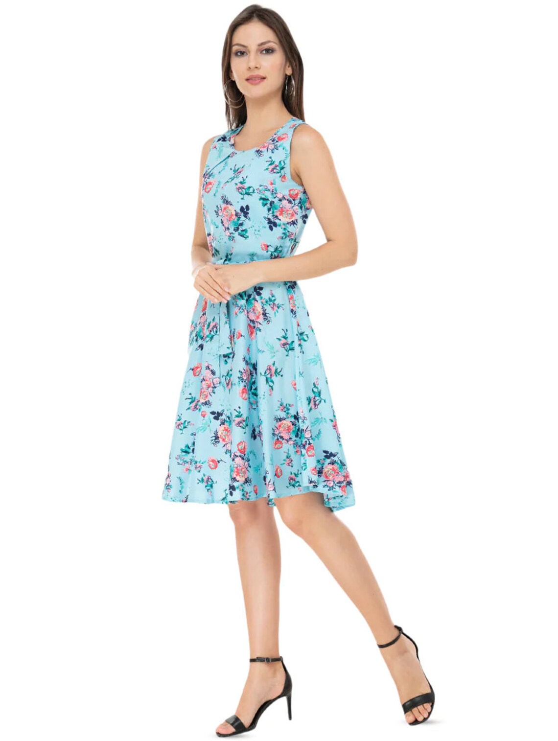 Sky Blue Floral Printed Dress Aline Dress Casual Wear Tie Etsy